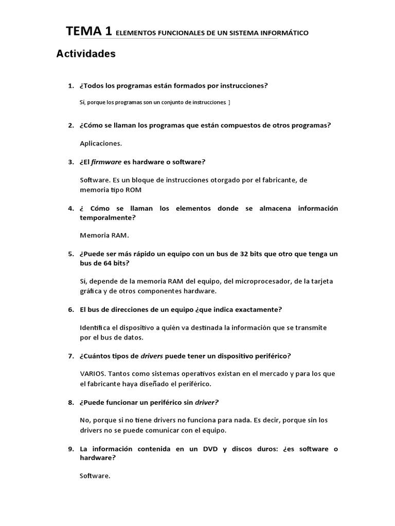 Tema 1. Actividades SOM | PDF | Hardware de la computadora | Periférico