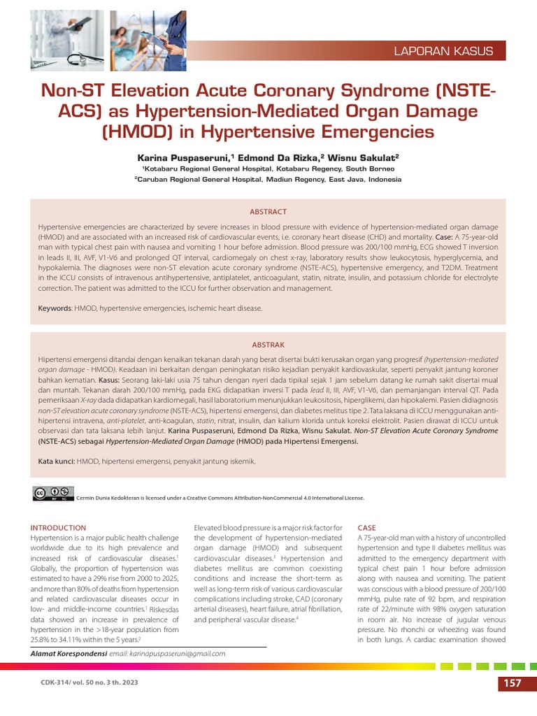 NonST Elevation Acute Coronary Syndrome (NSTEACS) as Hypertension
