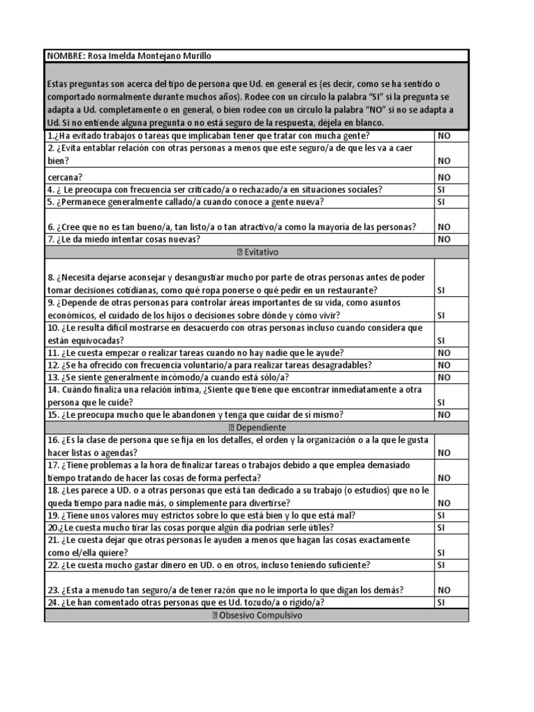 Scid-Ii Cuestionario de Personalidad Cuestionario | PDF