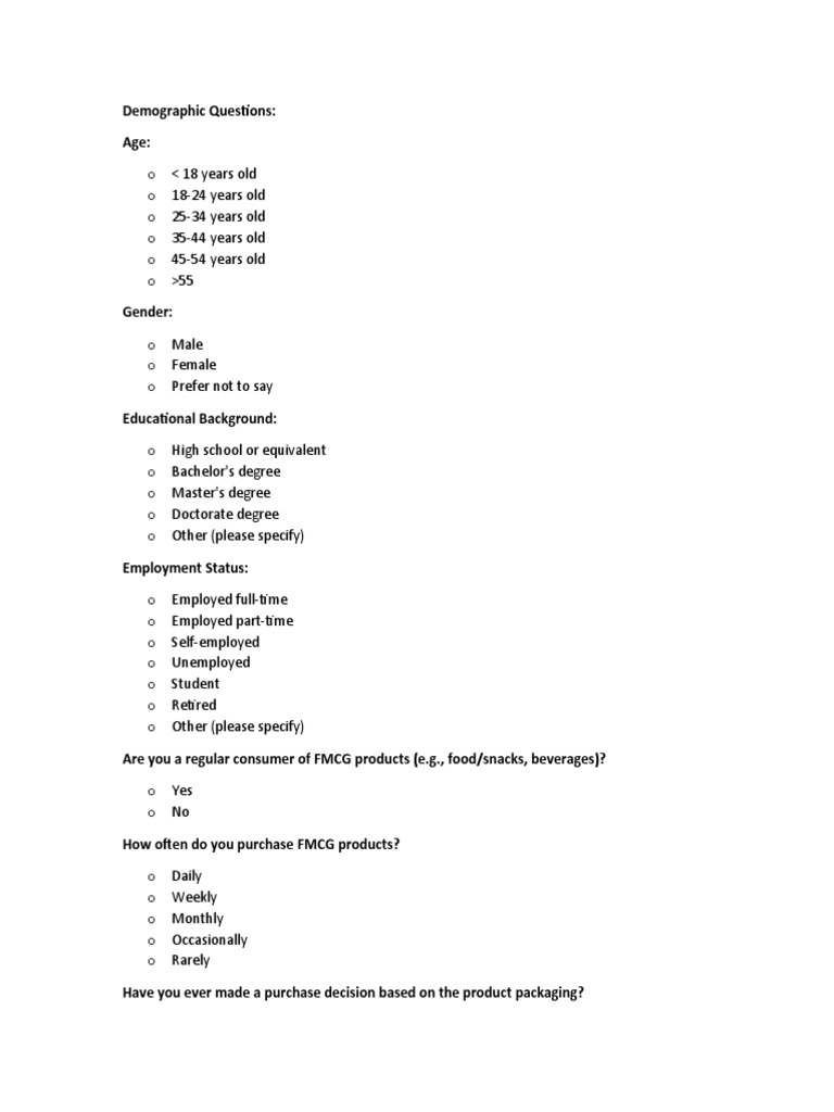 FMCG Packaging Impact Questionnaire | PDF | Brand | Behavior