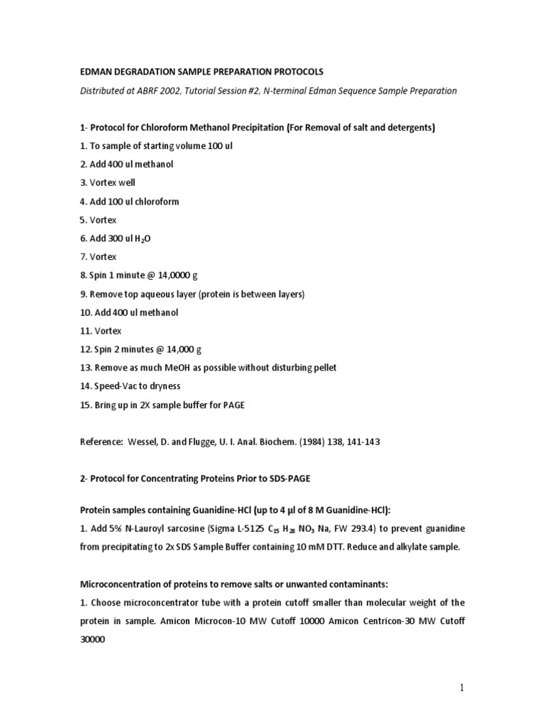 Edman Degradation Sample Prep Protocols | PDF | Chemistry | Chemical ...