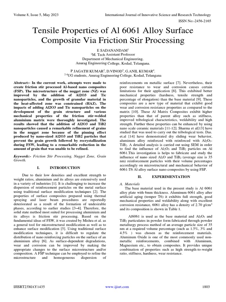 Tensile Properties of Al 6061 Alloy Surface Composite Via Friction Stir ...