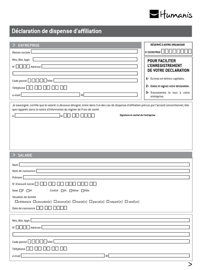 Demande de Dispense d'Affiliation Mutuelle | PDF