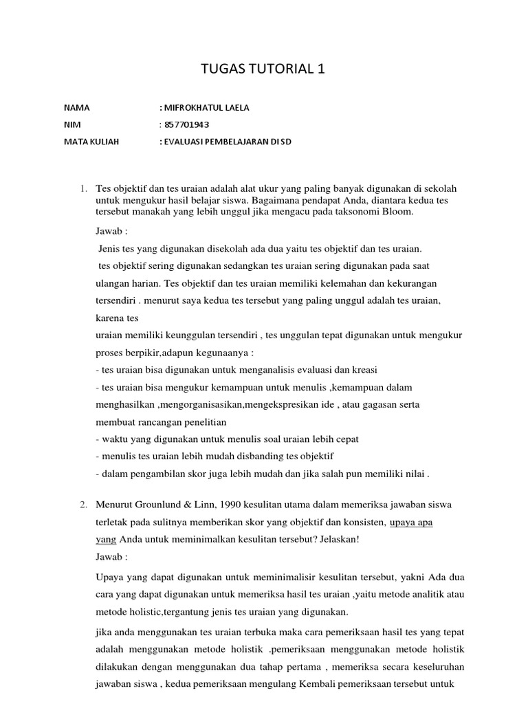 Evaluasi Tes Pembelajaran di SD | PDF | Karier & Perkembangan