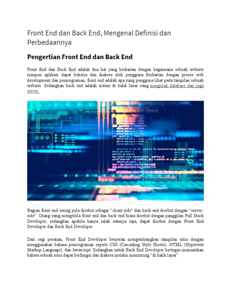 Perbedaan Front End Dan Back End | PDF