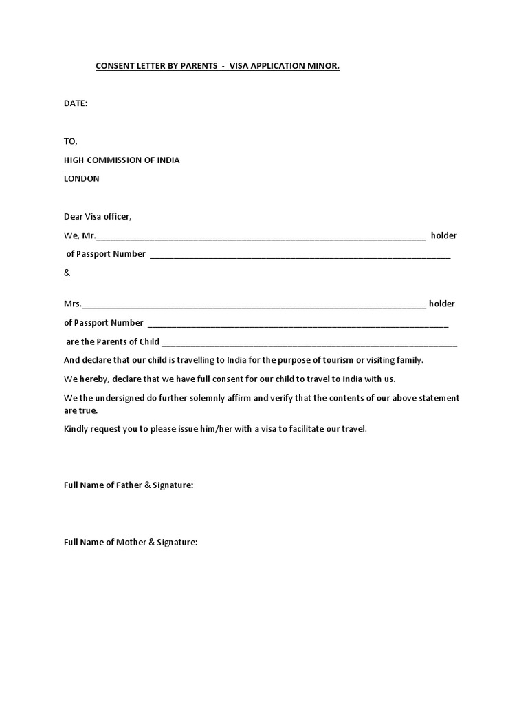 Parent Consent Letter for Visa Application | PDF | Business | Finance ...