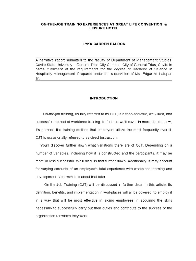 Sample Narrative Report LYKA FINAL PDF Hotel Housekeeping