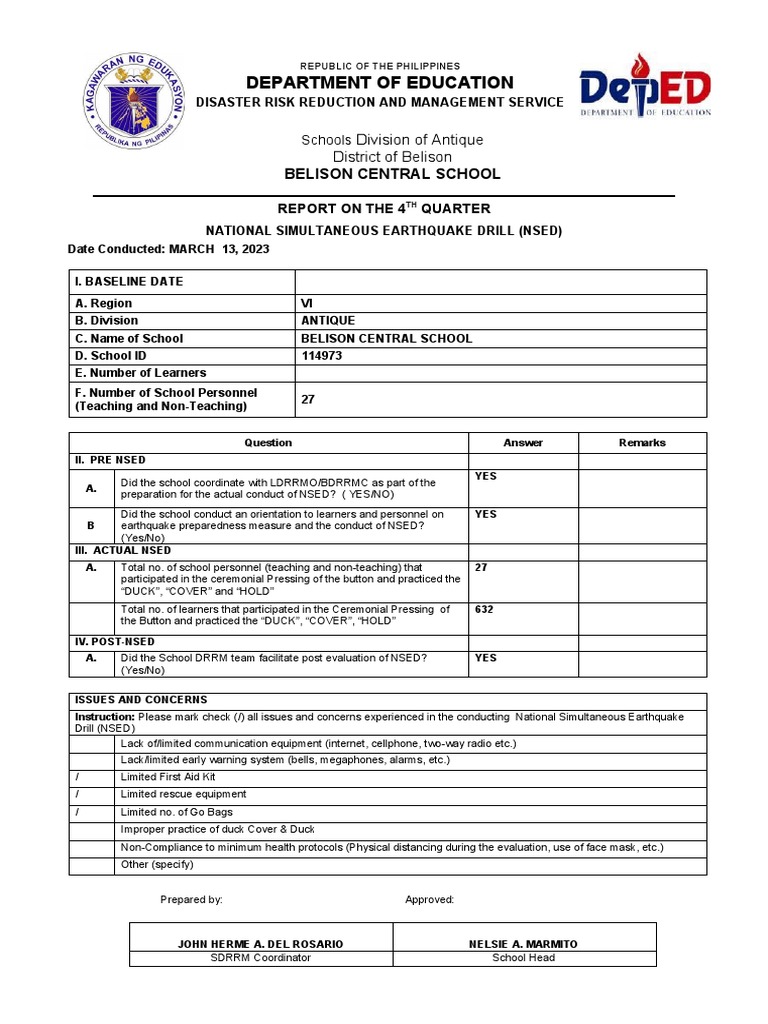 NSEDReportTemplate School PDF Emergency Management Safety