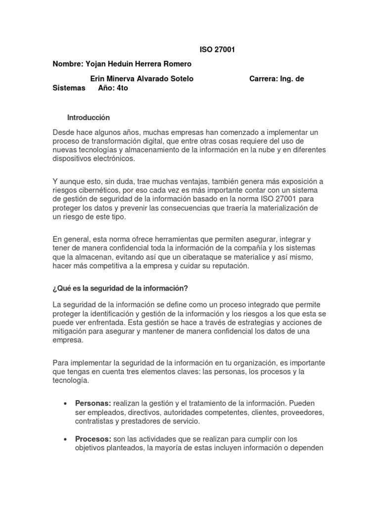 Iso 27001 | PDF | Seguridad de información | La seguridad informática