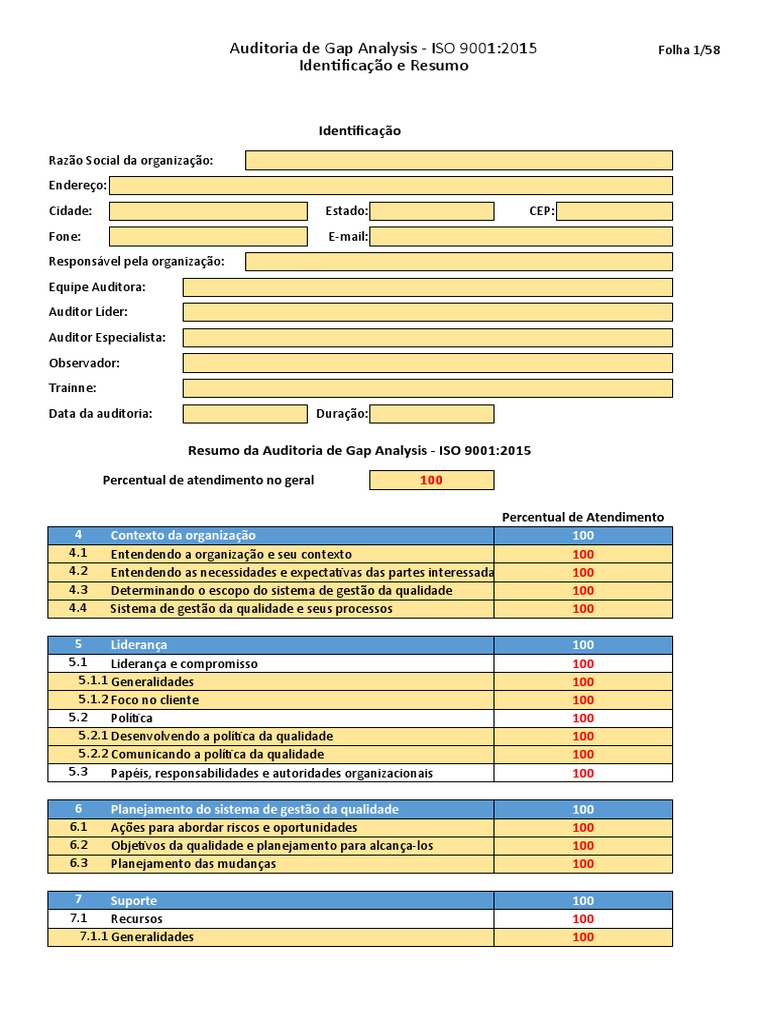 Auditoria Gap Analysis ISO 9001:2015 | PDF | Gestão de qualidade ...