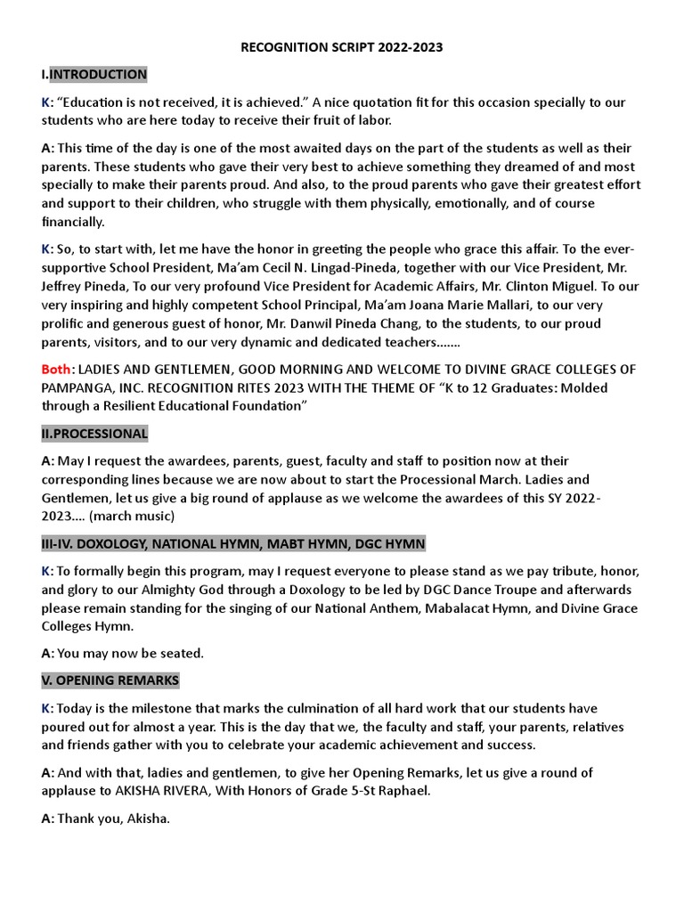 Recognition Script 2022 2023 | PDF
