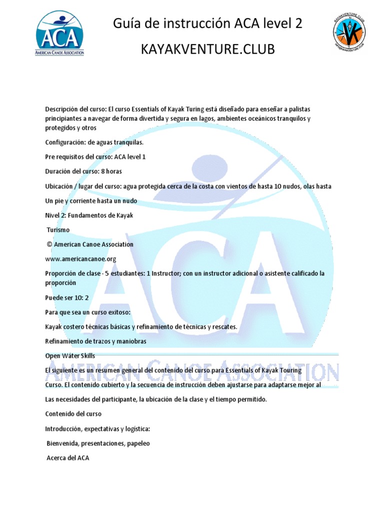 Curso de Kayak ACA Level 2 | PDF | Kayac | Agua