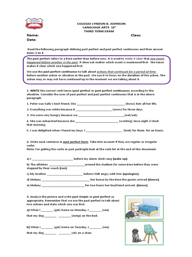 Name Class Date PDF Verb Perfect (Grammar)