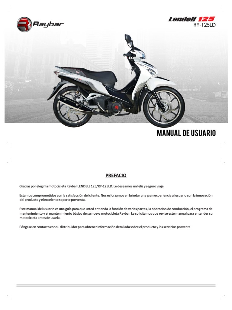 Manual de Usuario Moto Raybar Lendell 125 | PDF | Neumático | Acelerador