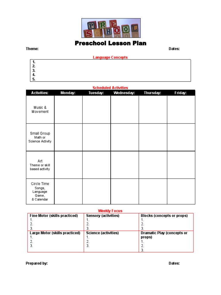Preschool Lesson Plan Pdf