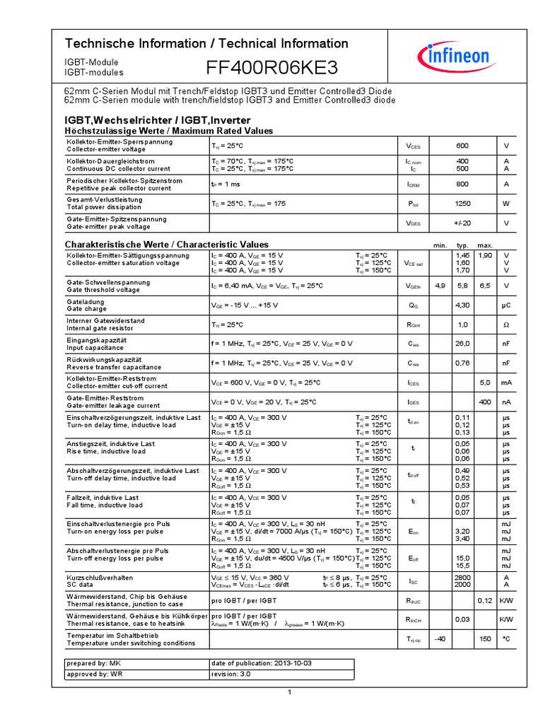 FF400R06KE3 IGBT Module Datasheet | PDF