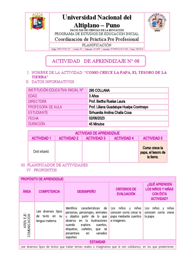 Sesion de Aprendizaje #08 | PDF | Educación de la primera infancia ...