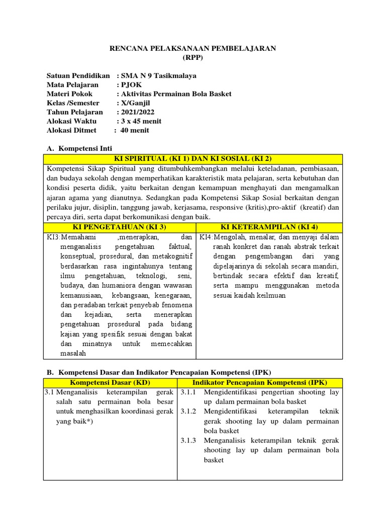 RPP Teknik Shooting Lay Up Basket | PDF | Karier & Perkembangan