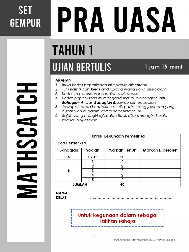 Ujian Latihan Matematik Prasekolah | PDF
