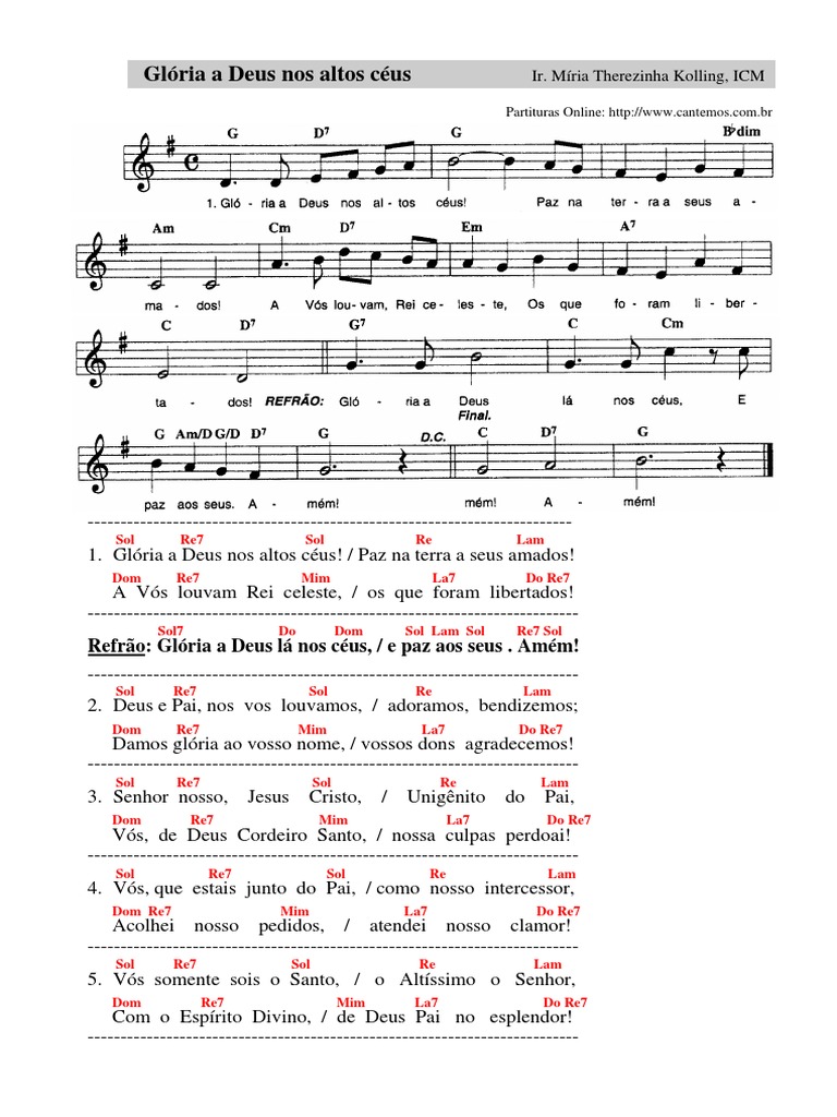 Gloria A Deus Nos Altos Ceus 1 | PDF