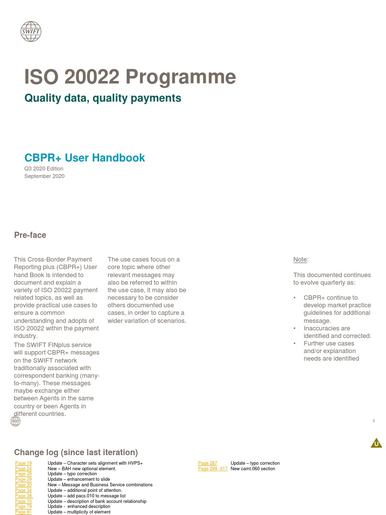 ISO 20022 Programme UHB Q3 2020 Edition v1.0 CBPR User Handbook p154 | PDF