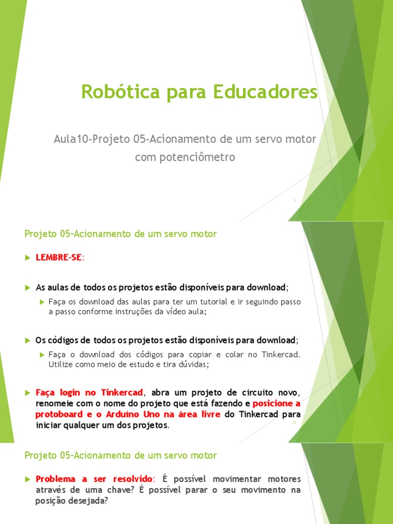 Aula10 projeto 05 acionamento de um servo motor pdf arduino