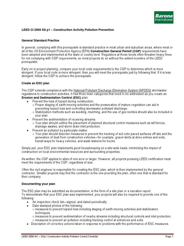 ESC Plan for LEED Compliance | PDF | Stormwater | Surface Runoff