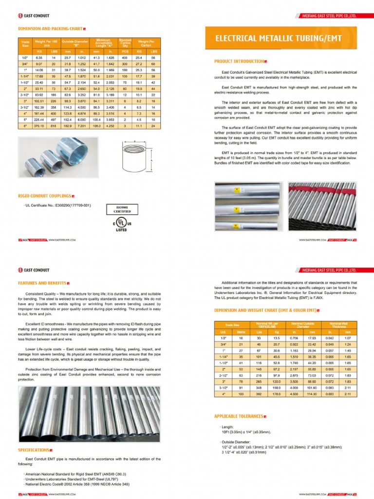 Emt East Steel Pipe Catalogue | PDF