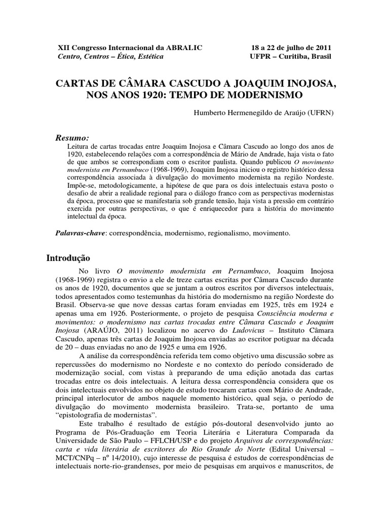 Correspondência de Inojosa e Cascudo | PDF | Brasil | São Paulo