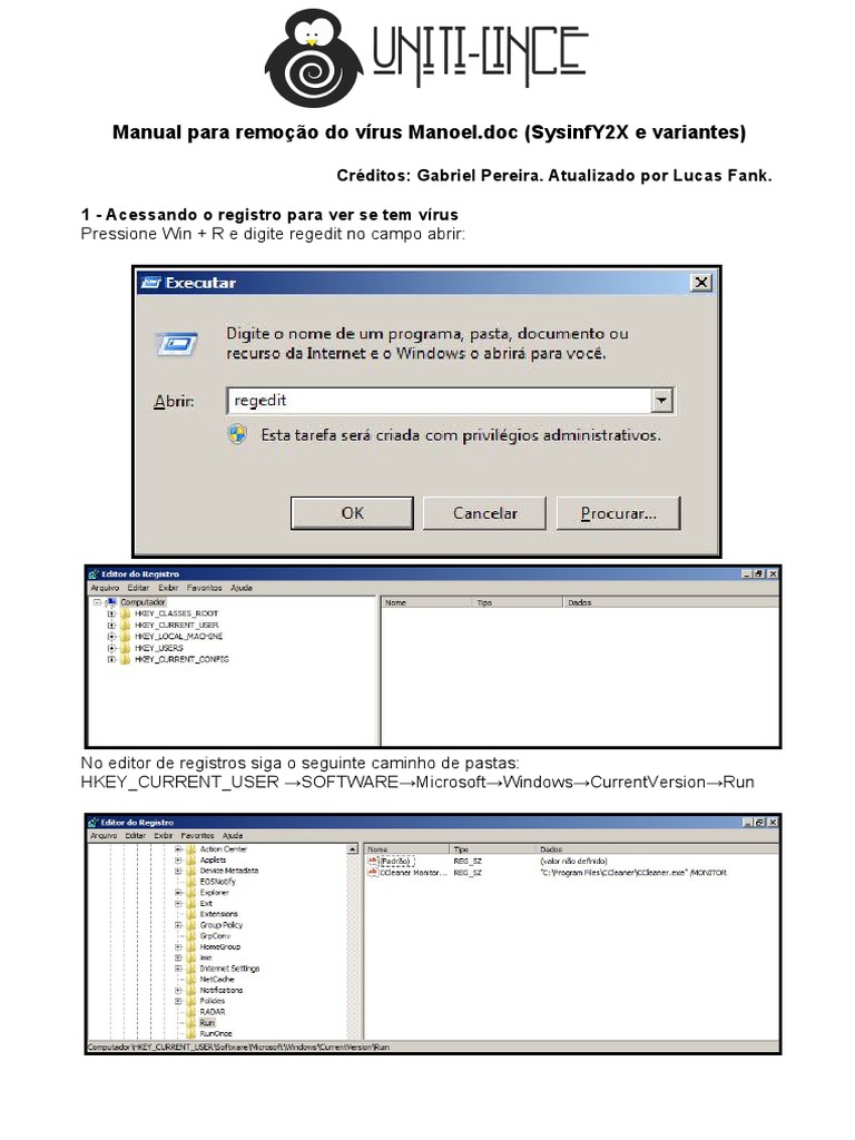 Remoção do vírus Manoel.doc | PDF | Vírus de computador | Microsoft Windows