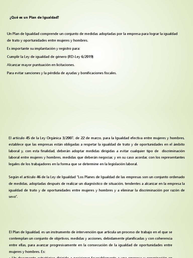 Plan de Igualdad: Definición y Requisitos | PDF | Igualdad de género ...