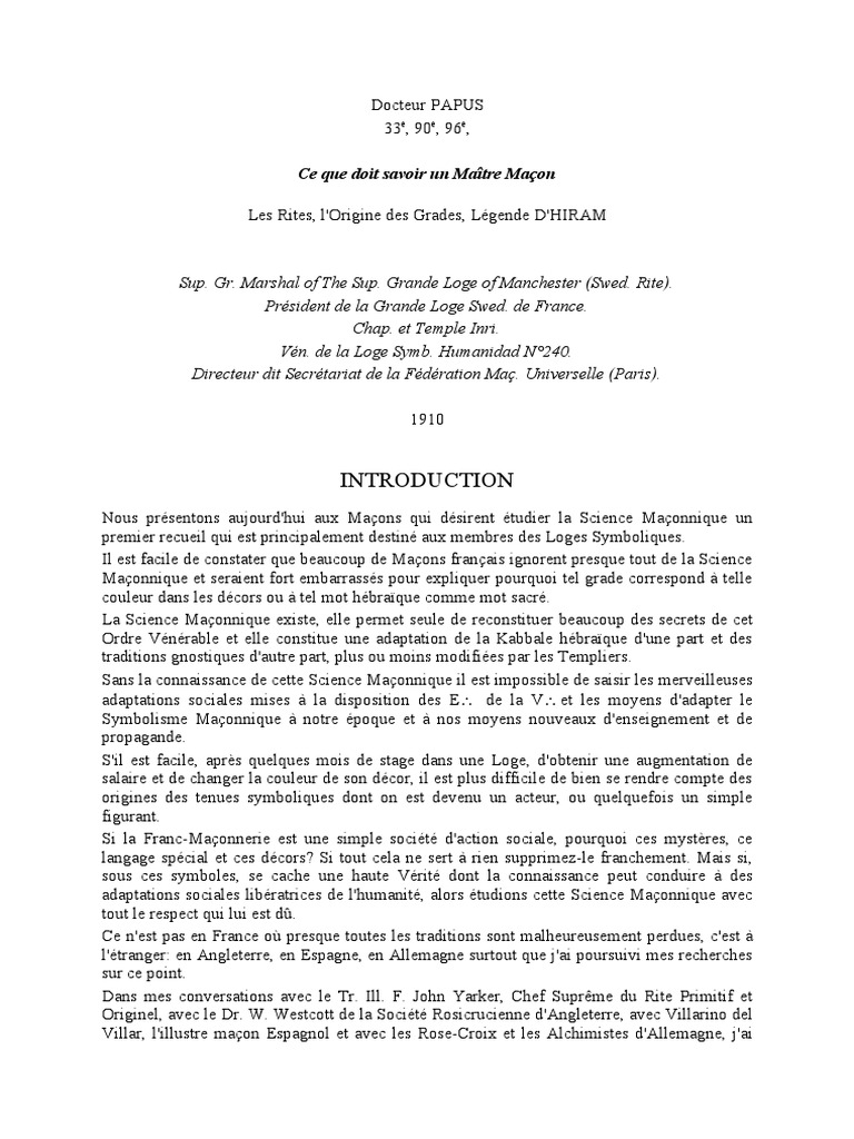 Le Mythe D hiram Et L initiation De Maître Maçon Pdf Ce Que Doit Savoir Un Maître Maçon | PDF | Franc-maçonnerie | Rose-Croix