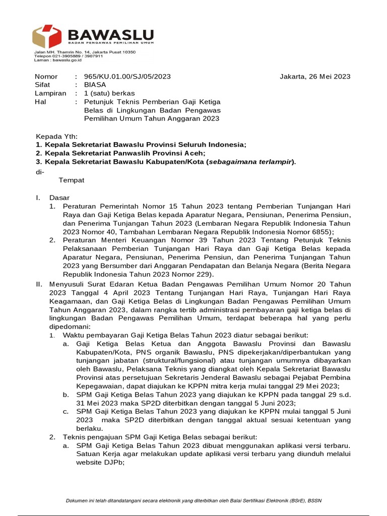 Surat Jukni Gaji 13 2023 | PDF