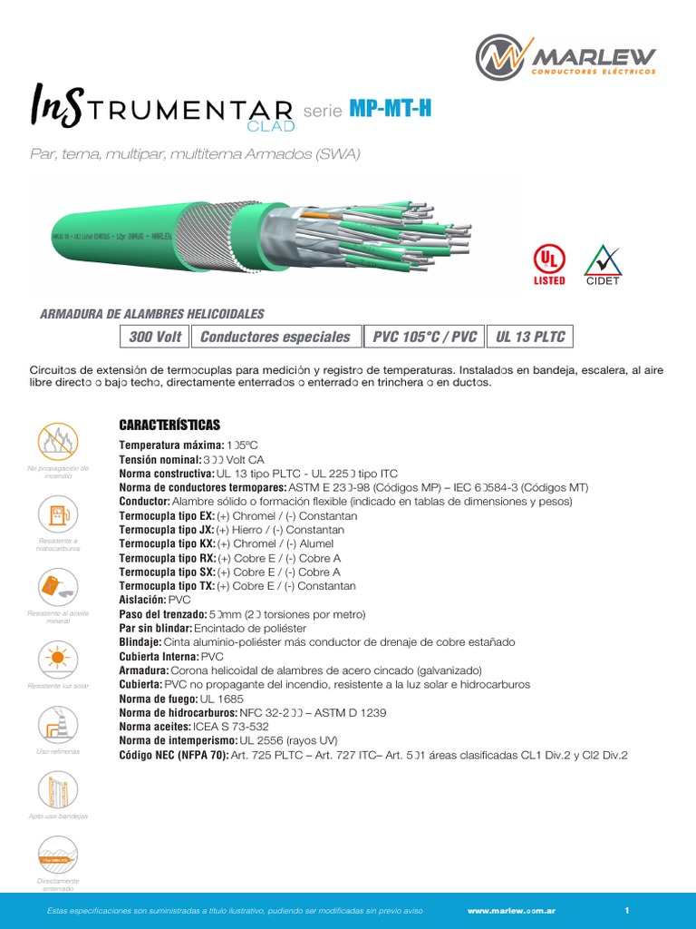 Cables Termopares CLAD MP-MT-H Especificaciones | PDF | Par ...