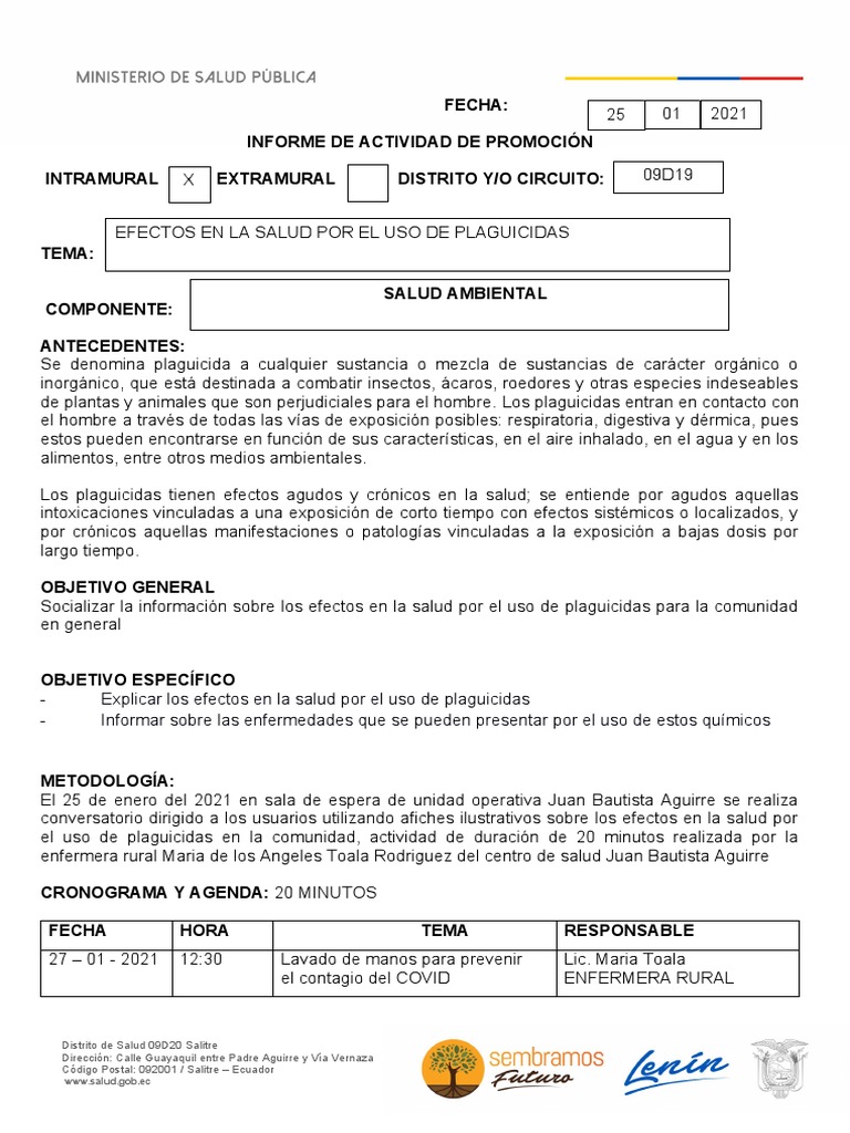 3 Efectos en La Salud Por El Uso de Plaguicidas PDF Pesticida