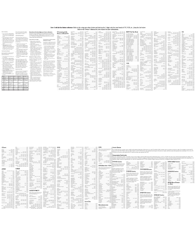Phillips Cl034 Universal Remote Codes List Videocassette Recorder Television