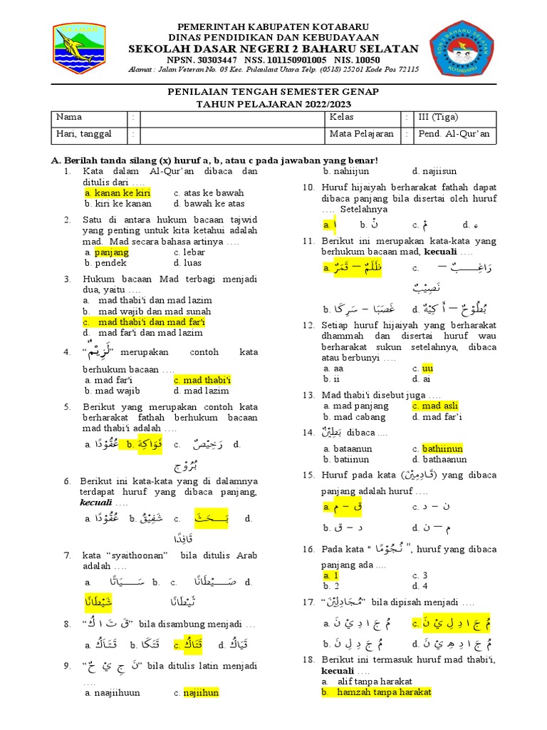Meningkatkan Pemahaman Siswa Kelas 3 SD Melalui Kumpulan Soal BTA Semester 2 KTSP 2006