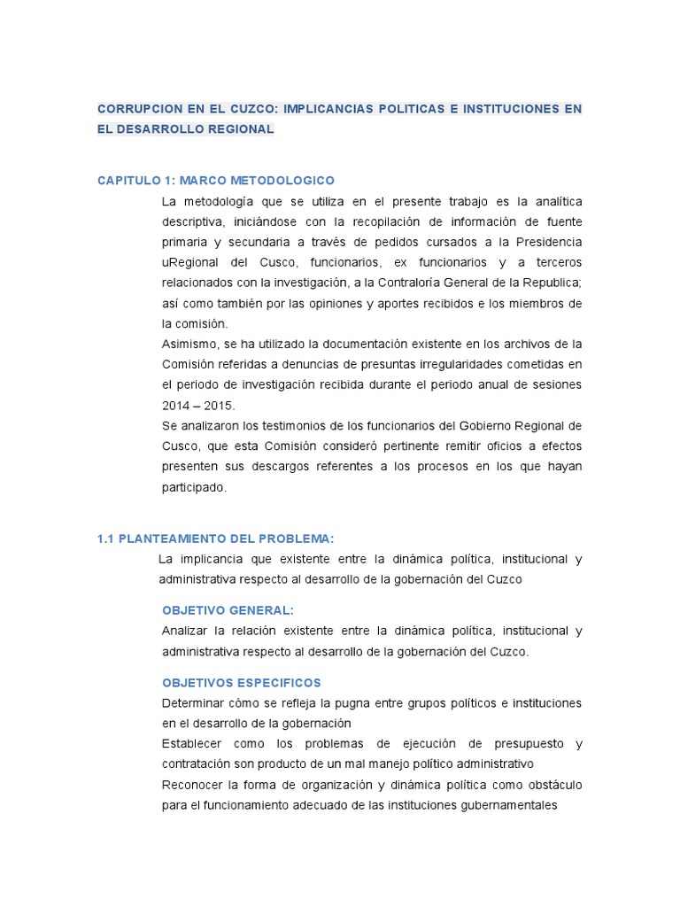Corrupción Y Desarrollo En Cusco Pdf Corrupción Política