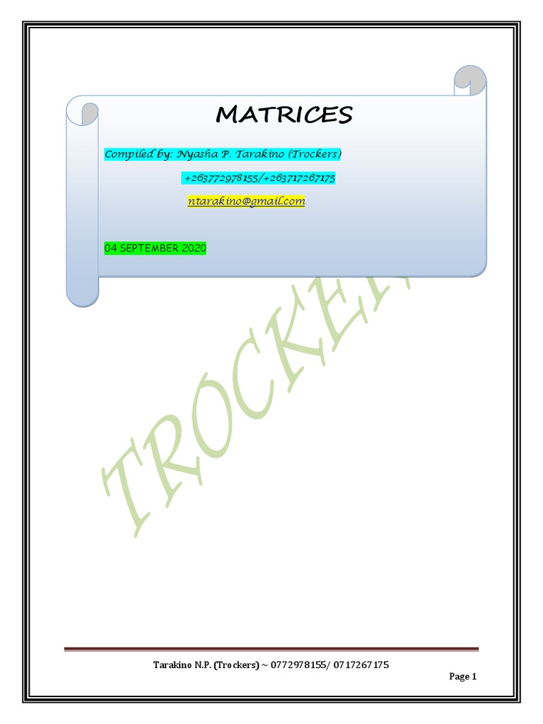 Matrices Notes for BSc 1st Year | PDF | Matrix (Mathematics) | Determinant