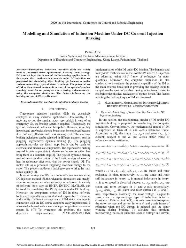 DC Injection Braking in Induction Machines | PDF | Electric Motor ...