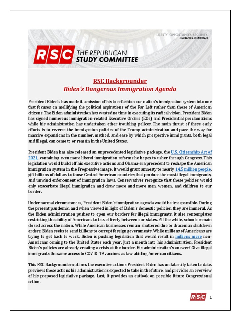 House Republican Study Committee Immigration Memo | PDF | Presidency Of ...