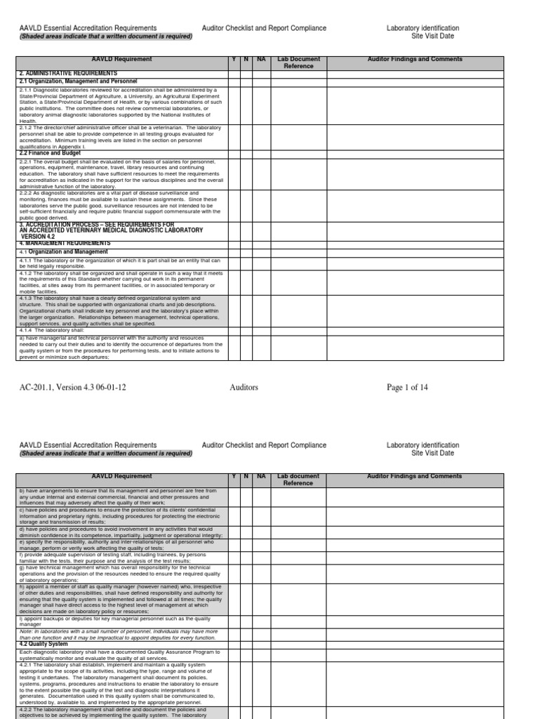 Aavld Auditor Checklist Version 4 3 060112 PDF Calibration Audit