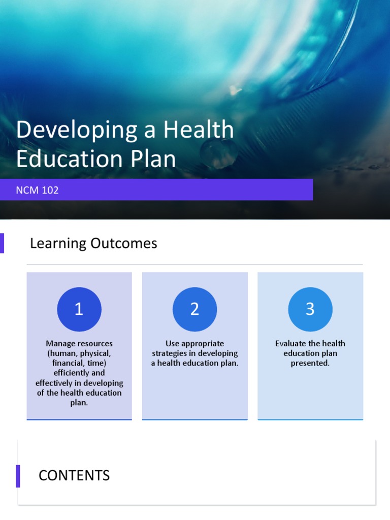 Health Education Plan Development Guide | PDF | Learning | Information