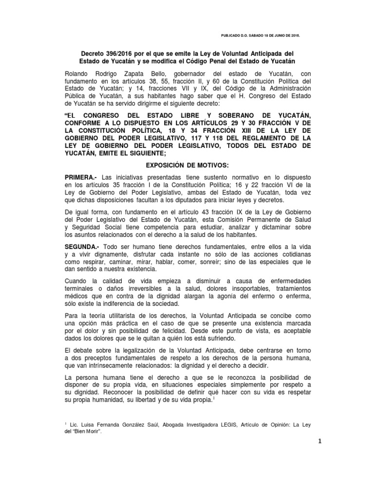 Ley de Voluntad Anticipada Yucatan | PDF