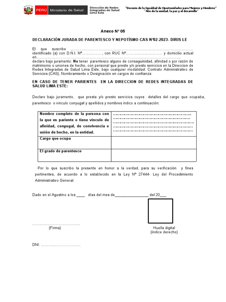 1 Anexo #5 Declaracion Jurada de Parentesco y Nepotismo | PDF