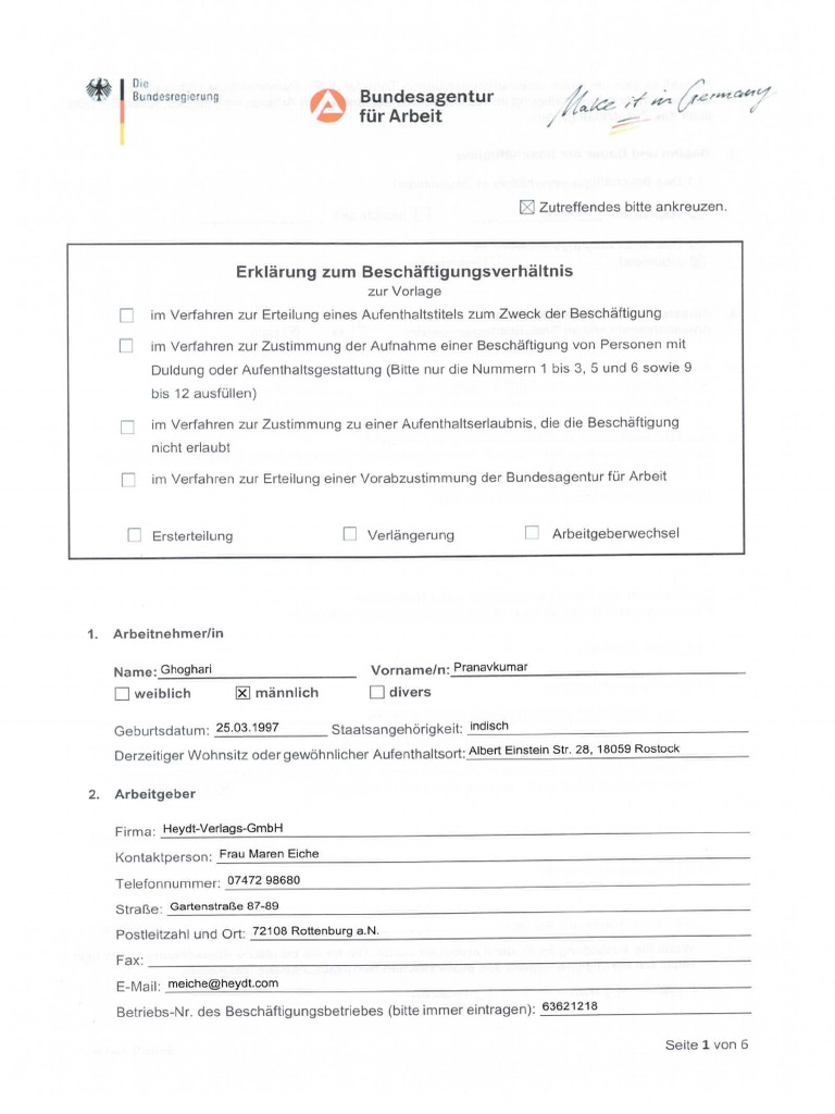 Unterlagen Für Arbeitserlaubnis | PDF