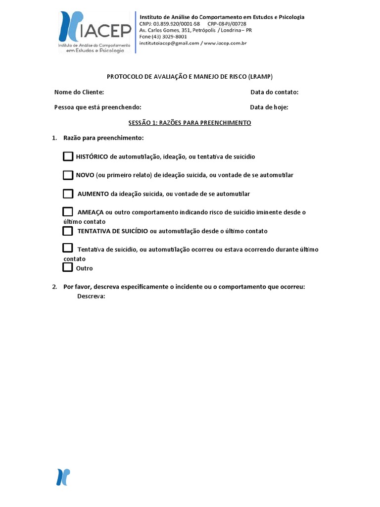 Protocolo Linehan de Avaliação e Manejo de Risco (Lramp) - 2 | PDF ...