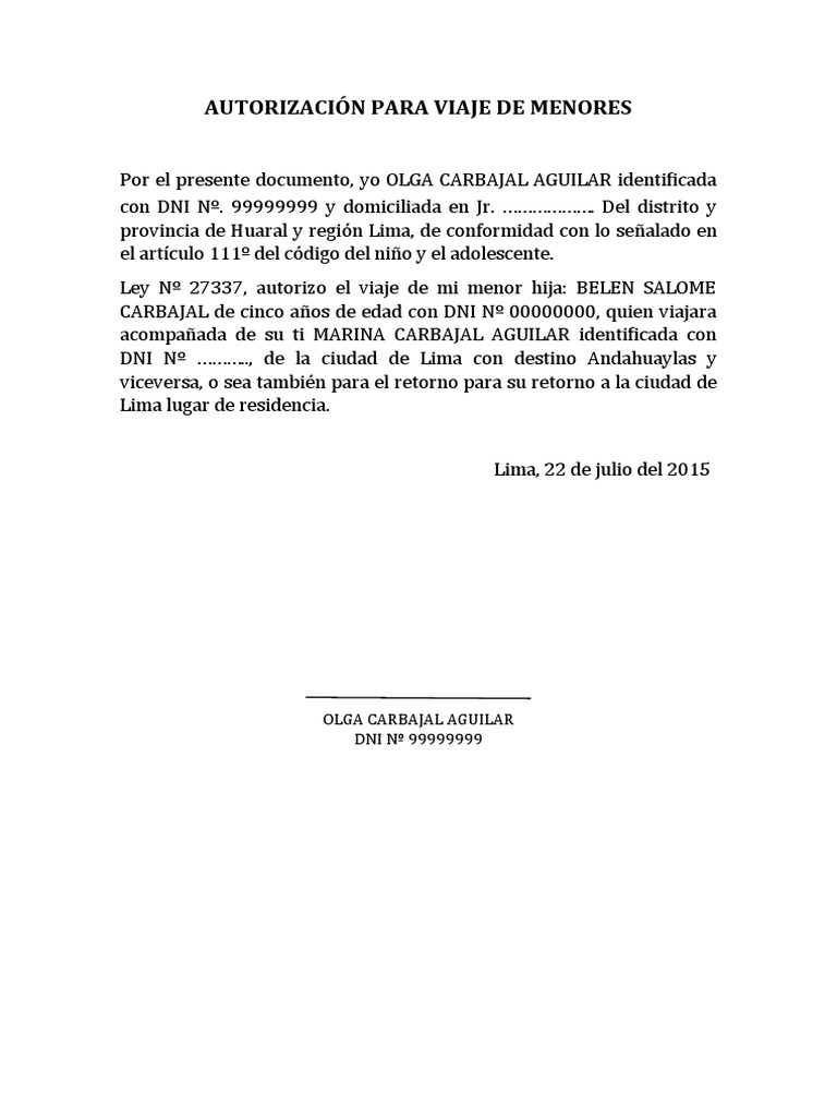 Autorización para Viaje de Menores | PDF