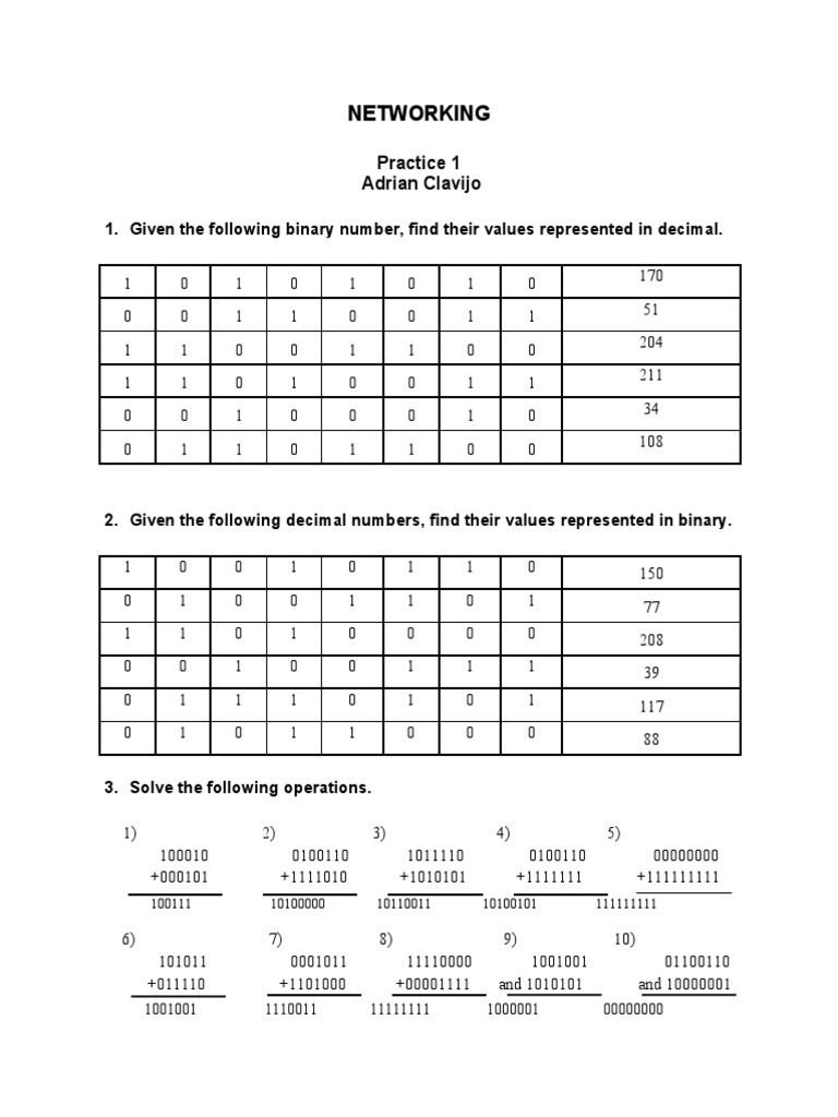 Networking Practice 1 PDF