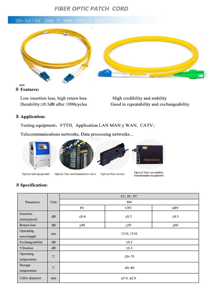 Hoja Tecnica Patch Cord Fo SM | PDF
